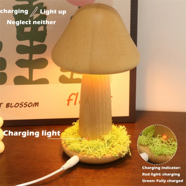 Twisted Mushroom Night Warm Light Touch Bedroom Bedhead Night Light Beech Wood LED USB Decorative Atmosphere Lamps Home Decor