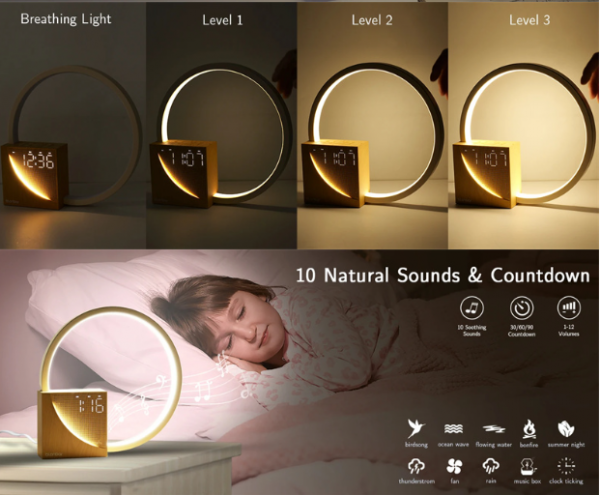 Bedside Lamp Touch Table Lamp With Natural Sounds  Desk Lamp With Alarm Clock  Touch Control 3 Levels Brightness Home Decor