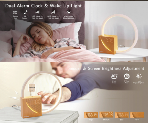 Bedside Lamp Touch Table Lamp With Natural Sounds  Desk Lamp With Alarm Clock  Touch Control 3 Levels Brightness Home Decor